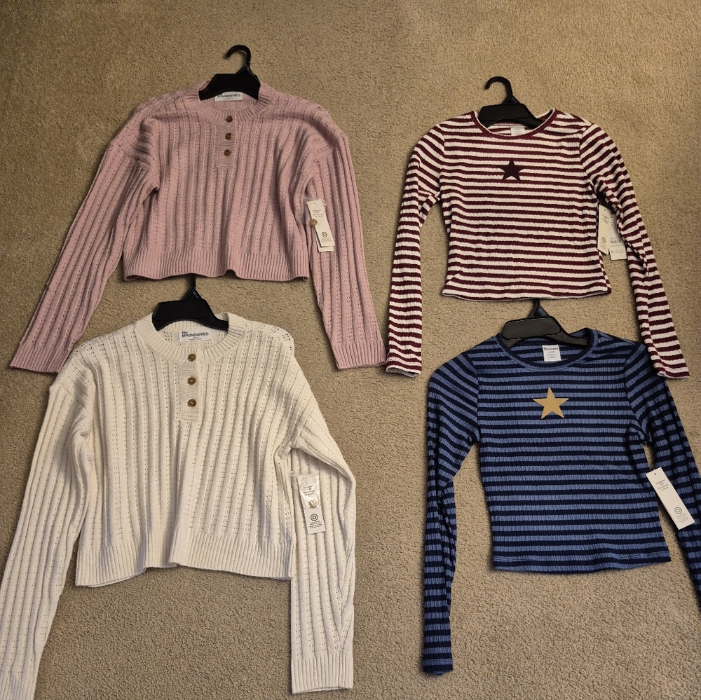 NWT Lot Of 4 No Boundaries Womens Long Sleeve Tops Size XS, Henley Sweaters